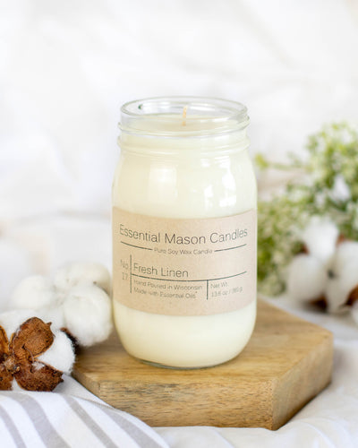 Fresh Linen Soy Candle - 13.6 oz – Essential Mason Candles